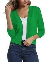Thordis | Damen Strickjacke Offene Front 3/4 Arm in Hellgrün