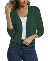 Thordis | Damen Strickjacke Offene Front 3/4 Arm in Grün