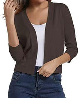 Thordis | Damen Strickjacke Offene Front 3/4 Arm in Braun