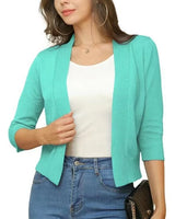 Thordis | Damen Strickjacke Offene Front 3/4 Arm in Türkis
