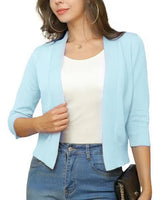 Thordis | Damen Strickjacke Offene Front 3/4 Arm in Hellblau