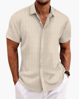 Tillmann | Herren Gestreiftes Kurzarm Hemd in Beige