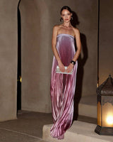 Trägerloses Plissee Maxikleid Elegant in Rosa