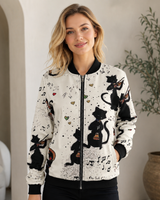 Ulrike | Damen Bomberjacke mit Reißverschluss, Blumenmuster und Besonderem Design in Weiß