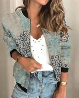 Ulrike | Damen Bomberjacke mit Reißverschluss, Blumenmuster und Besonderem Design in Grau