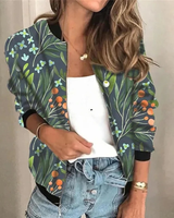 Ulrike | Damen Bomberjacke mit Reißverschluss, Blumenmuster und Besonderem Design in Grün