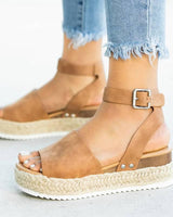 Ursula | Damen Plateau Keilsandaletten mit Espadrille Sohle in Kastanienbraun