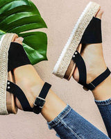 Ursula | Damen Plateau Keilsandaletten mit Espadrille Sohle in Schwarz