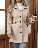 Damen Mantel mit Reverskragen und Knopfleiste in Apricot