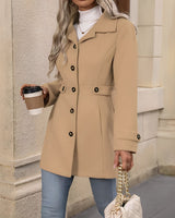 Damen Mantel mit Reverskragen und Knopfleiste in Khaki