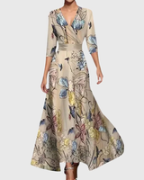 Valentina | Damen Maxi Wickelkleid mit V Ausschnitt und Muster in Champagner