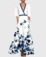 Valentina | Damen Maxi Wickelkleid mit V Ausschnitt und Muster in Weiß