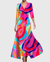 Valentina | Damen Maxi Wickelkleid mit V Ausschnitt und Muster in Mehrfarbig