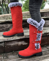 Valentina | Damen Orthopädische Gefütterte Stiefel mit Fell Detail und Schnallen in Rot