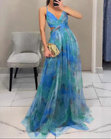 Valeria | Damen Maxikleid Floral Elegant Fließend in Blau
