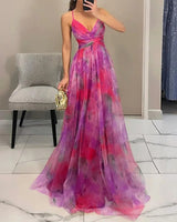Valeria | Damen Maxikleid Floral Elegant Fließend in Rosa