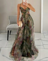 Valeria | Damen Maxikleid Floral Elegant Fließend in Grün