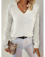 Valerie | Damen Langarm Pullover mit V Ausschnitt in Weib