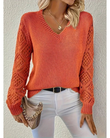 Valerie | Damen Langarm Pullover mit V Ausschnitt in Orange