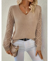 Valerie | Damen Langarm Pullover mit V Ausschnitt in Khaki