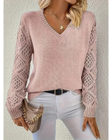 Valerie | Damen Langarm Pullover mit V Ausschnitt in Aprikose