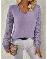 Valerie | Damen Langarm Pullover mit V Ausschnitt in Lila