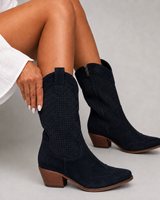 Valerie | Damen Orthopädische Stiefeletten im Western Stil mit Wildleder Optik und Absatz in Schwarz
