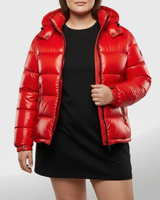 Valeska | Damen Puffer Winterjacke für Große Größen mit Kapuze, Taschen und Reißverschluss in Rot