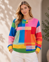 Vanessa | Damen Pullover mit Farben und Knöpfen in Mehrfarbig