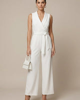 Lucy | Weites Bein Langarm Jumpsuit in Weiß