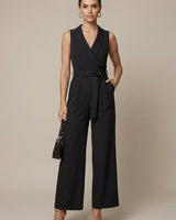 Lucy | Weites Bein Langarm Jumpsuit in Schwarz