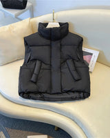 Carolin | Damen Winter Steppweste mit hohem Kragen in Schwarz