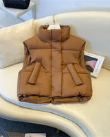 Carolin | Damen Winter Steppweste mit hohem Kragen in Braun