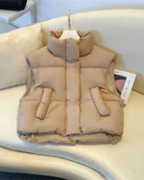 Carolin | Damen Winter Steppweste mit hohem Kragen in Khaki