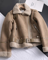 Queta | Winter Damen dicke warme Wildleder Lamm kurze Jacke in Auburn