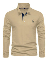 Klassiek Heren Poloshirt met Lange Mouwen - Felix in Kaki