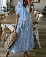Coris - Figurschmeichelndes Boho-Kleid in Hellblau