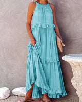 Amelia | Langes lockeres Sommerkleid in Hellblau