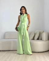 Kamwi - Eleganter Jumpsuit Mit Drapiertem Ausschnitt Und Weitem Bein in Grün