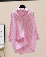 Venka | Damen Gestreiftes Oversize Hemd Langarm in Rosa