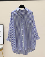Venka | Damen Gestreiftes Oversize Hemd Langarm in Blau