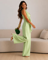 Valérie™ Jumpsuit mit Elegantem Drapiertem Ausschnitt und Palazzo-Silhouette in Grün