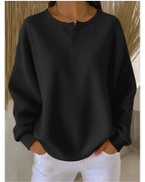 Verena | Damen Pullover mit Knöpfen am Ausschnitt in Schwarz