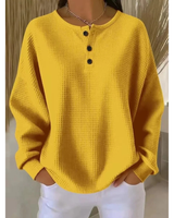 Verena | Damen Pullover mit Knöpfen am Ausschnitt in Gelb