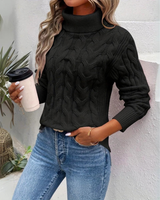 Verena | Damen Strickpullover mit Rollkragen in Schwarz