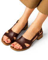 Veridiana | Damen Blockabsatz Sandalen mit Riemchen in Braun