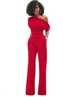 Veronica | Damen One Shoulder Weites Bein Jumpsuit in Rot