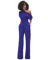 Veronica | Damen One Shoulder Weites Bein Jumpsuit in Blau