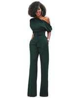 Veronica | Damen One Shoulder Weites Bein Jumpsuit in Militärgrün