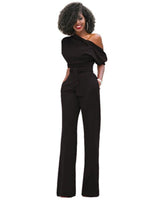 Veronica | Damen One Shoulder Weites Bein Jumpsuit in Schwarz